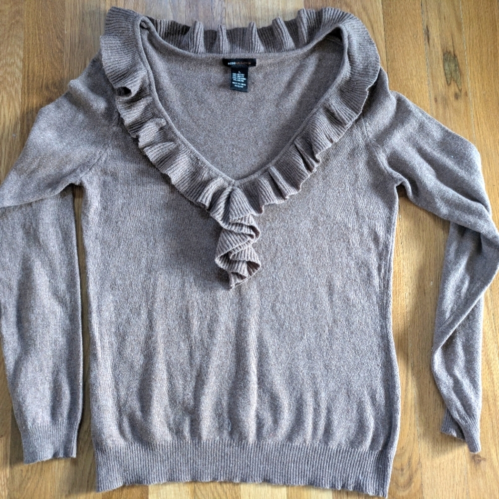 Max Studio Cotton Blend Ruffle Neck Sweater
